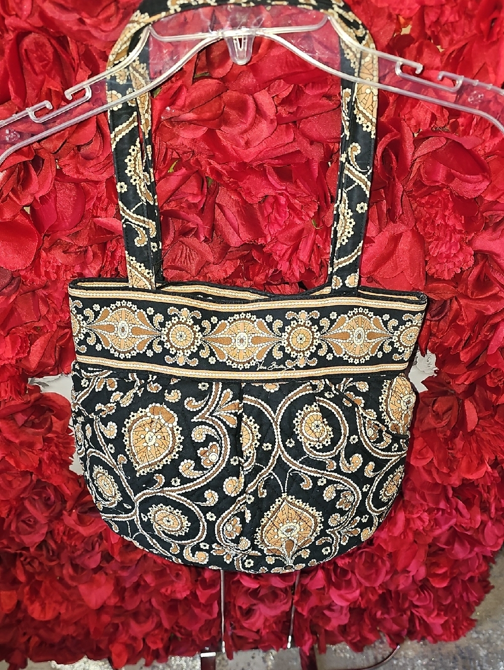 Vera Bradley Women's Black and Gold Quikted Tote Bag LIKE NEW